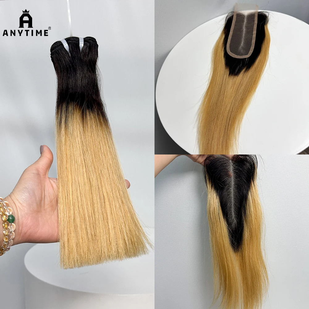 

Bone Straight 2X6 Lace Closure Colored Vietnamese Human Hair Bundles and Closure Super Double Drawn Ombre Color Hair Extensions