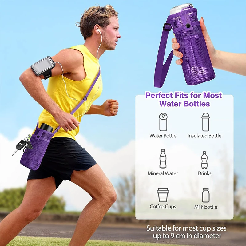 Water Bottle Cover Mobile Phone Bag Outdoor Camping Accessories Mesh Cup Sleeve Bag Sport Portable Visible Bag Adjustable Strap