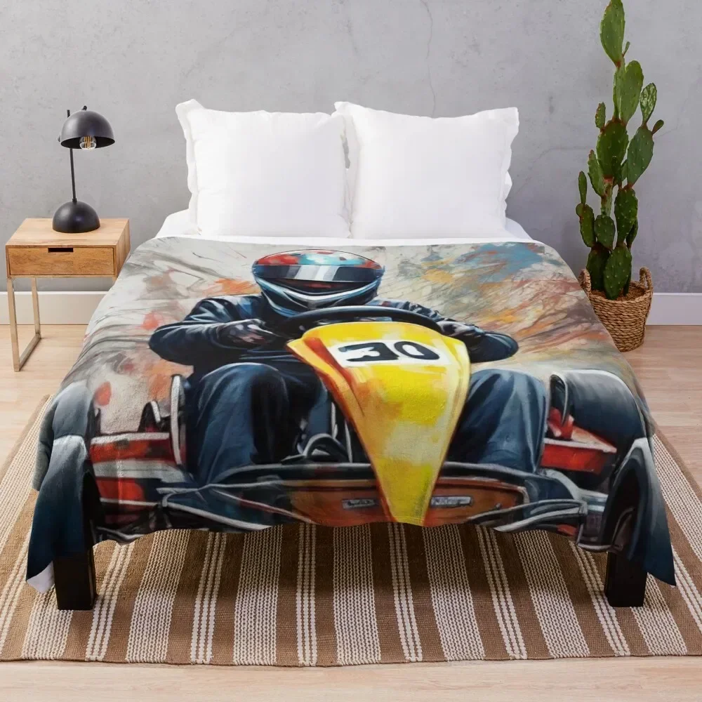 Go Kart in Action Throw Blanket Bed covers Weighted funny gift Large Blankets