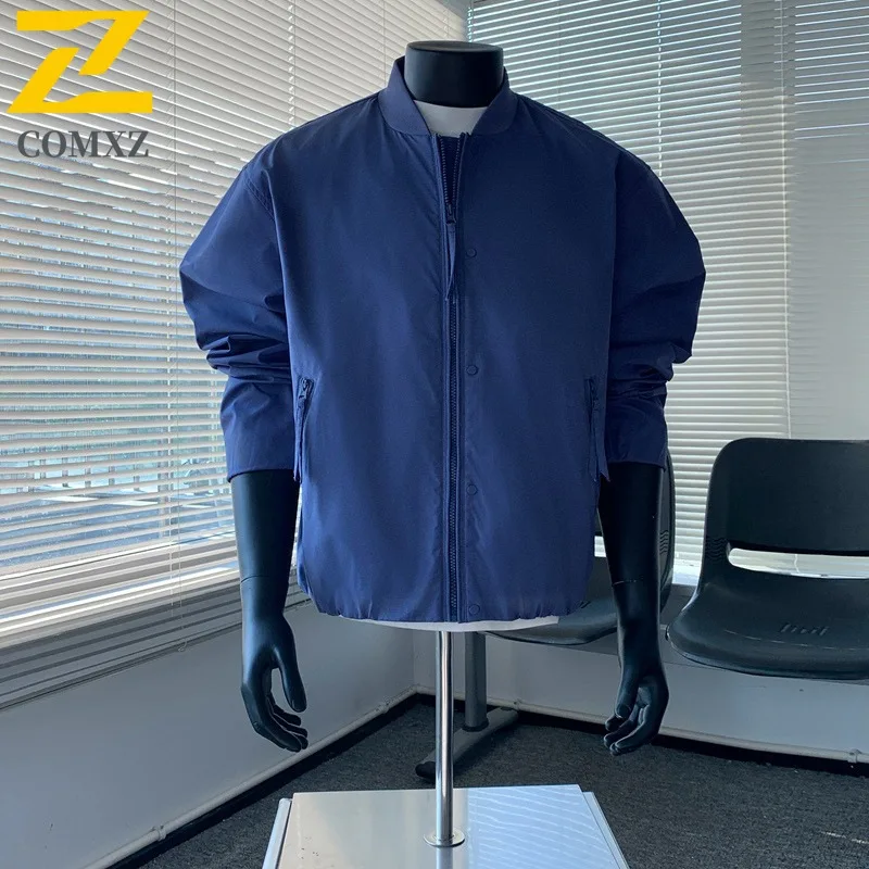 

COMXZ 2025 осенняя мужская куртка с бейсбольным воротником, повседневная одежда, модное свободное универсальное легкое пальто, легкая ветровка
