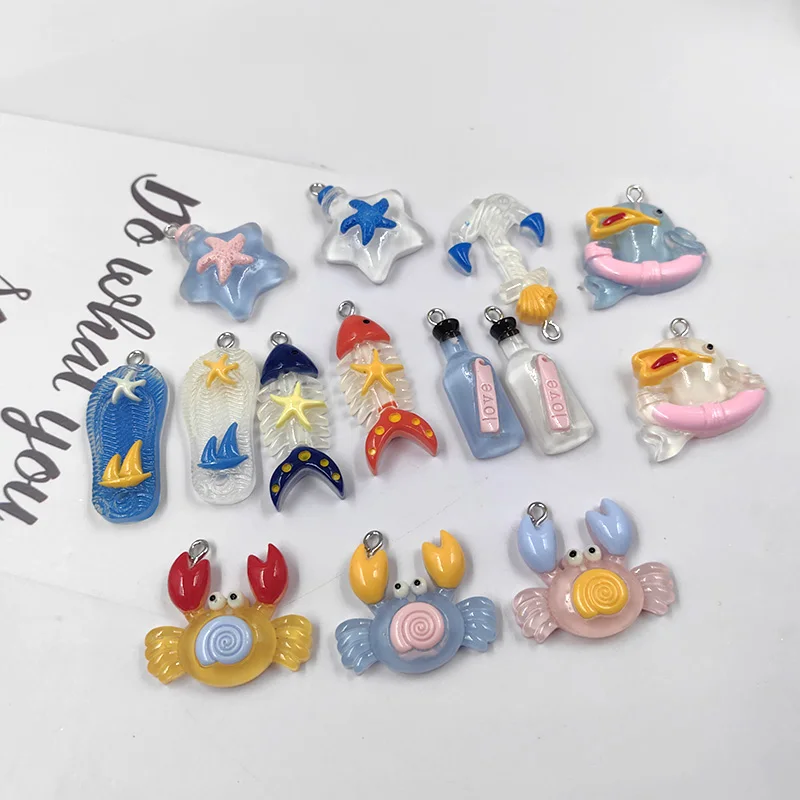 10pcs Cartoon Crab Fish Drift Bottle Starfish Charms for Jewelry Making Ocean Pendants Diy Earring Necklace Keychain Findings