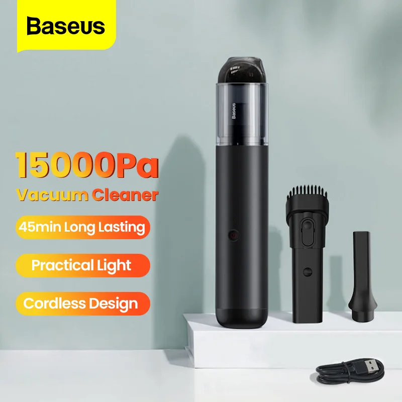 Baseus 15000Pa Car Vacuum Cleaner Auto Wireless Handheld Vacuum For Car Home PC Cleaning Cordless Vacum Cleaner With LED Light