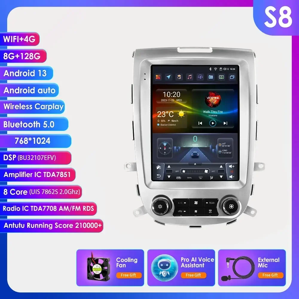9,7'' 7862 8-core 360 ° Draadloze CarPlay Android autoradio voor Hyundai Santa Fe 2 2006-2012 GPS Multimedia Stereo Head Unit - afbeelding 1