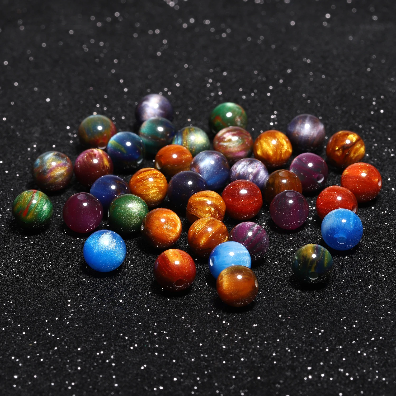 8mm 50 Stück Glitzer Tigerauge Runde Acrylharz Perlen Charm Lose Spacer Perlen für handgemachte DIY Schmuckherstellung Armband – Detail 6