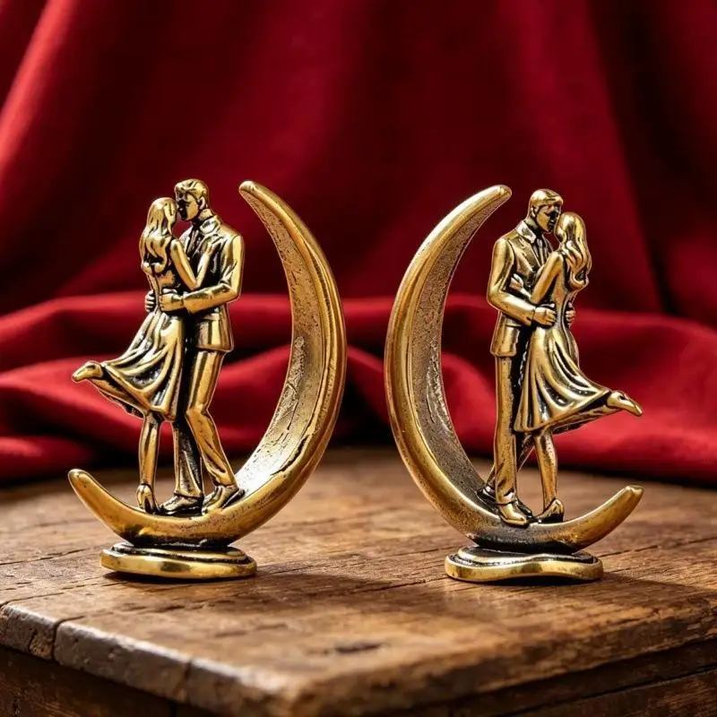 Messing-Statue eines umarmenden Paares, moderne Kunstfigur, handgefertigtes, poliertes Liebesornament für Schlafzimmer, Wohnzimmer, Heimdekoration – Detail 4