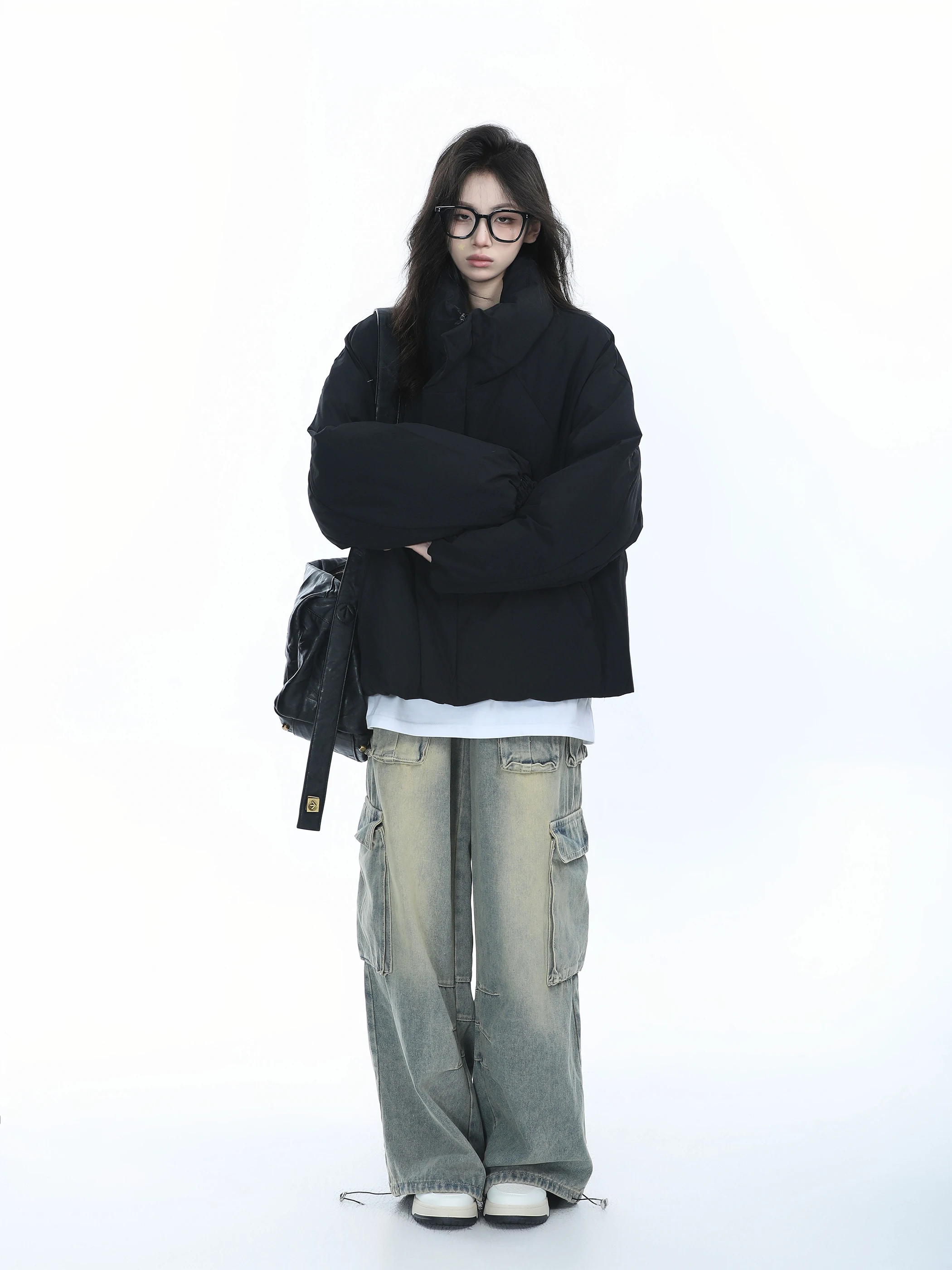 

Зимнее хлопковое пальто с воротником-стойкой Thiened Bla, женское пальто Cleanfit Bread Sle, прямое длинное пальто в стиле ретро на молнии