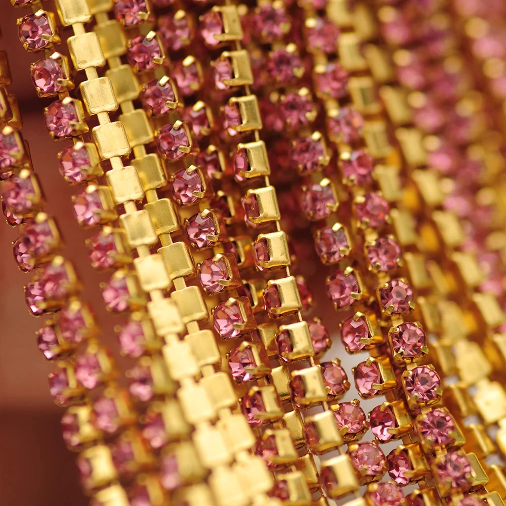 10m Goldboden Glitzer-Glas-Kristall-Strass-Kette zum Aufnähen für DIY-Schmuck, Näharbeiten und Bekleidungszubehör – Detail 11
