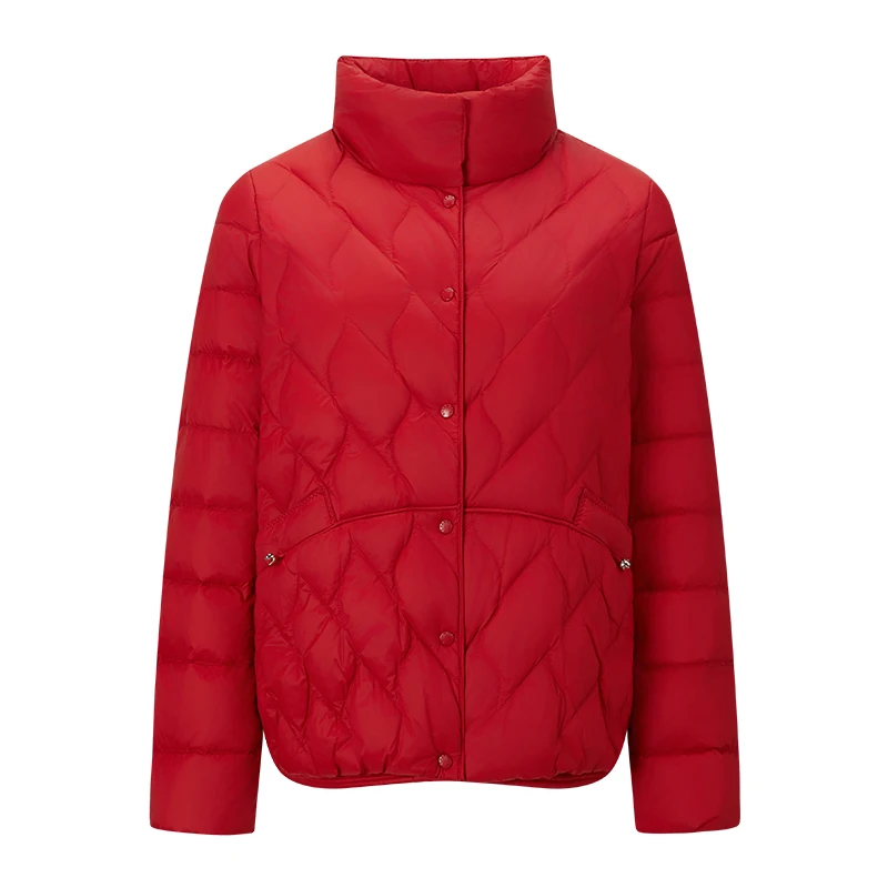 Vhericom レディース 軽量キルティングダウンジャケット スタンドカラー パファージャケット スナップ留め 防風カフス ダイヤモンドステッチ Y299051Y