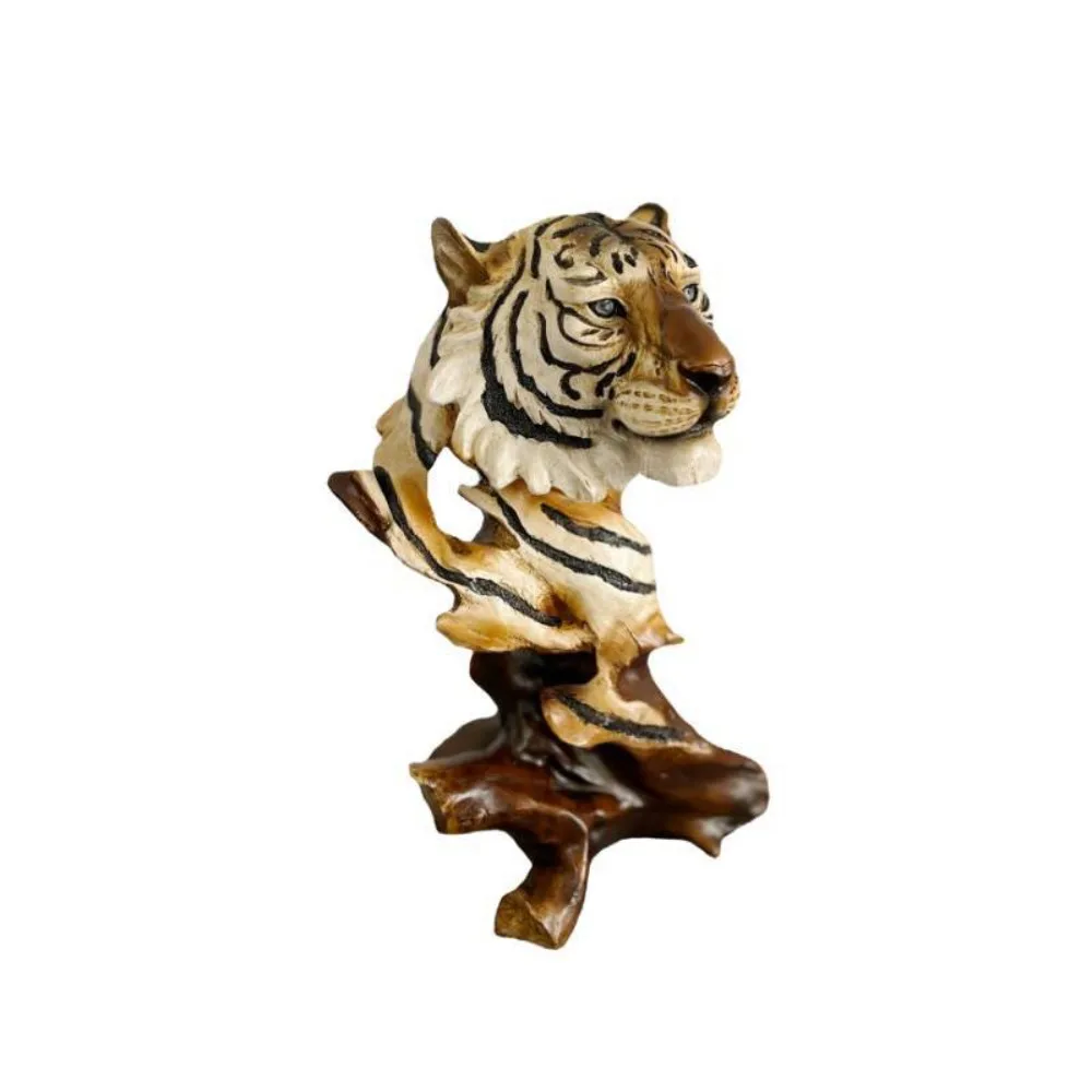 

Crafts Resin Simulation Animal Statue Luxury Vivid Tiger Lion Head Ornament Retro Miniatures Figurine Sculpture Entrance
