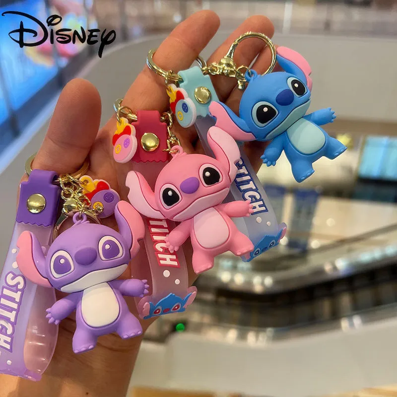 Disney Lilo and Stitch Keychain Cartoon Pink Purple Stitch Doll Keyring Kawaii Children Toys Pendant Keychains Christmas Gifts