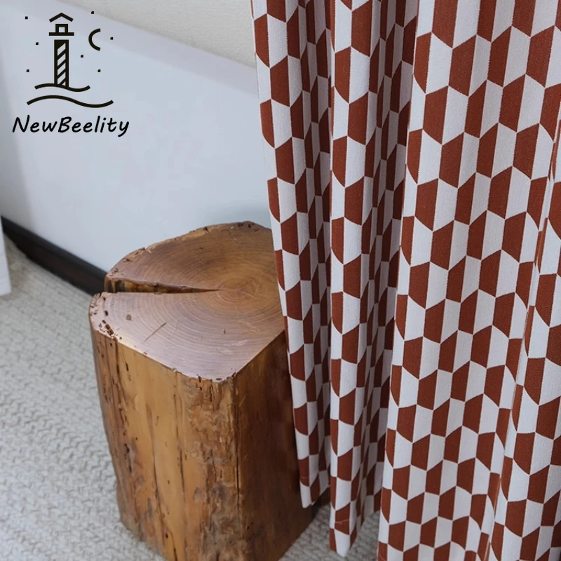 Chenille Curtain Thickened Honeycomb Geometric Jacquard Curtains for Living Dining Room Bedroom Luxury Custom Size Decoration