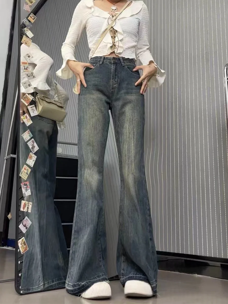 American Sle Jeans a gamba larga a vita alta Pantaloni in denim bootcut a taglio dritto larghi da donna Autunno Faion plus Size dimagranti