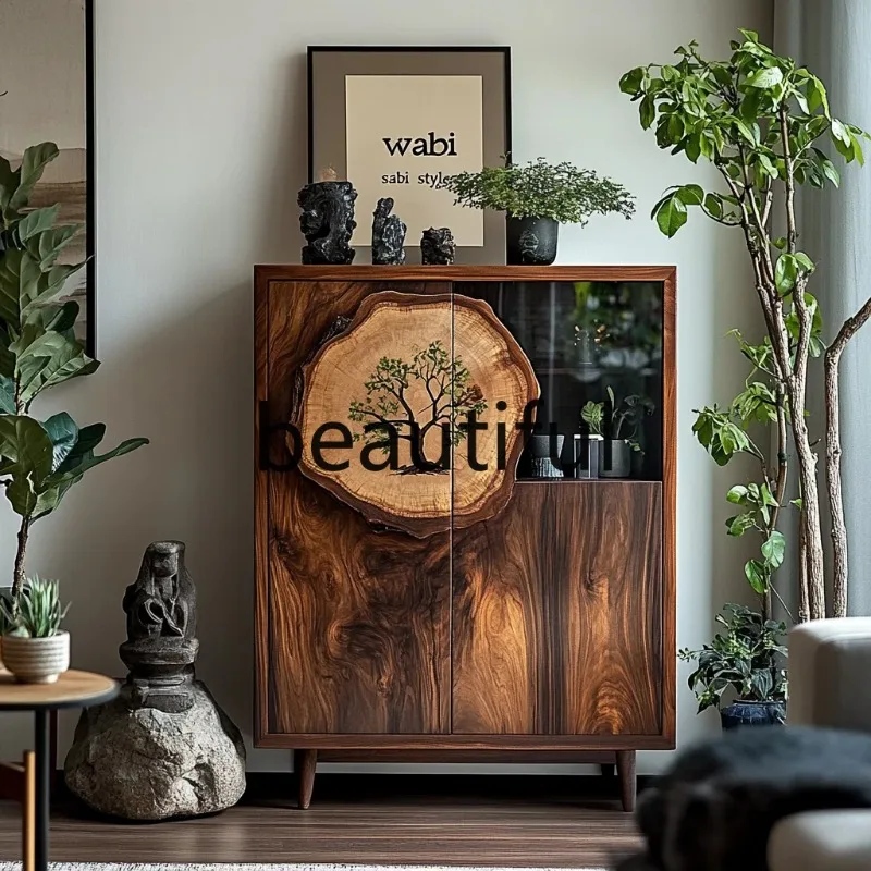 Wabi Sandy Wind Solid Wood Log Color Locker Living Room Home Storage, Locker  H