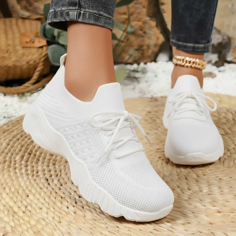 Women Breathable Flying Weave Sneakers Lightweight Soft Sole Elderly Mom Walking Shoes Summer Mesh Non Slip Casual Sports Shoes view 4