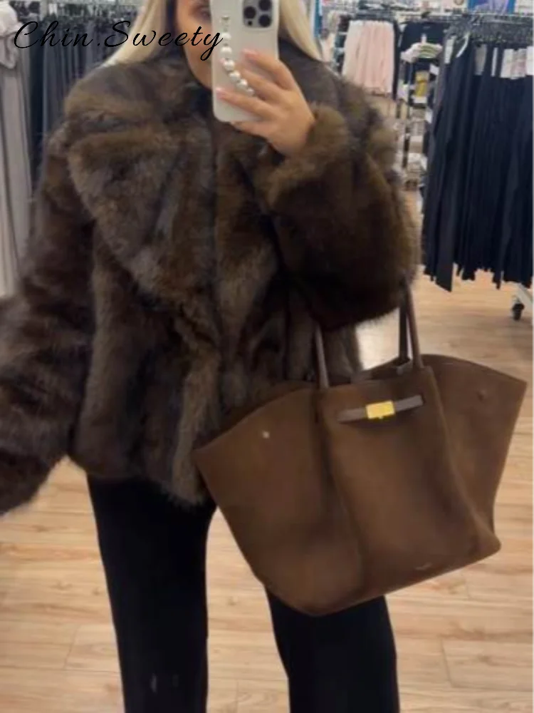 

Уличные женские пальто из искусственного меха, свободные лацканы, теплая меховая куртка с длинными рукавами, женская куртка 202, осень-зима, женское роскошное плюшевое пальто, новое