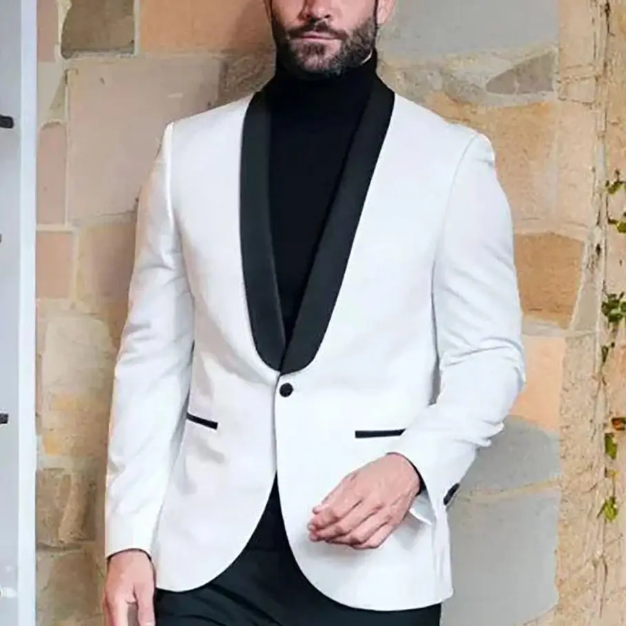 Single Piece White Suit Jacket Fashion High-end Black Lapel Minimalist Slim Fit Male Formal Occasion Top