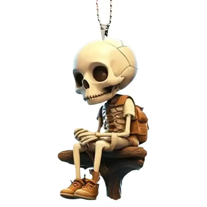 2D Acrylic Horrible Skeleton Figurine Skull Ornaments For Desk Halloween Car Rearview Mirror Decor Display Auto Pendant