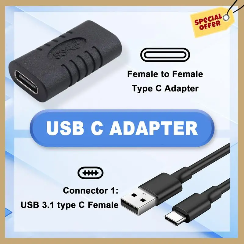 Адаптер USB C «мама-мама» Тип C. Прямой крошечный адаптер USB-C. Конвертер разъема USB 3.1 Type-C-WMAN.