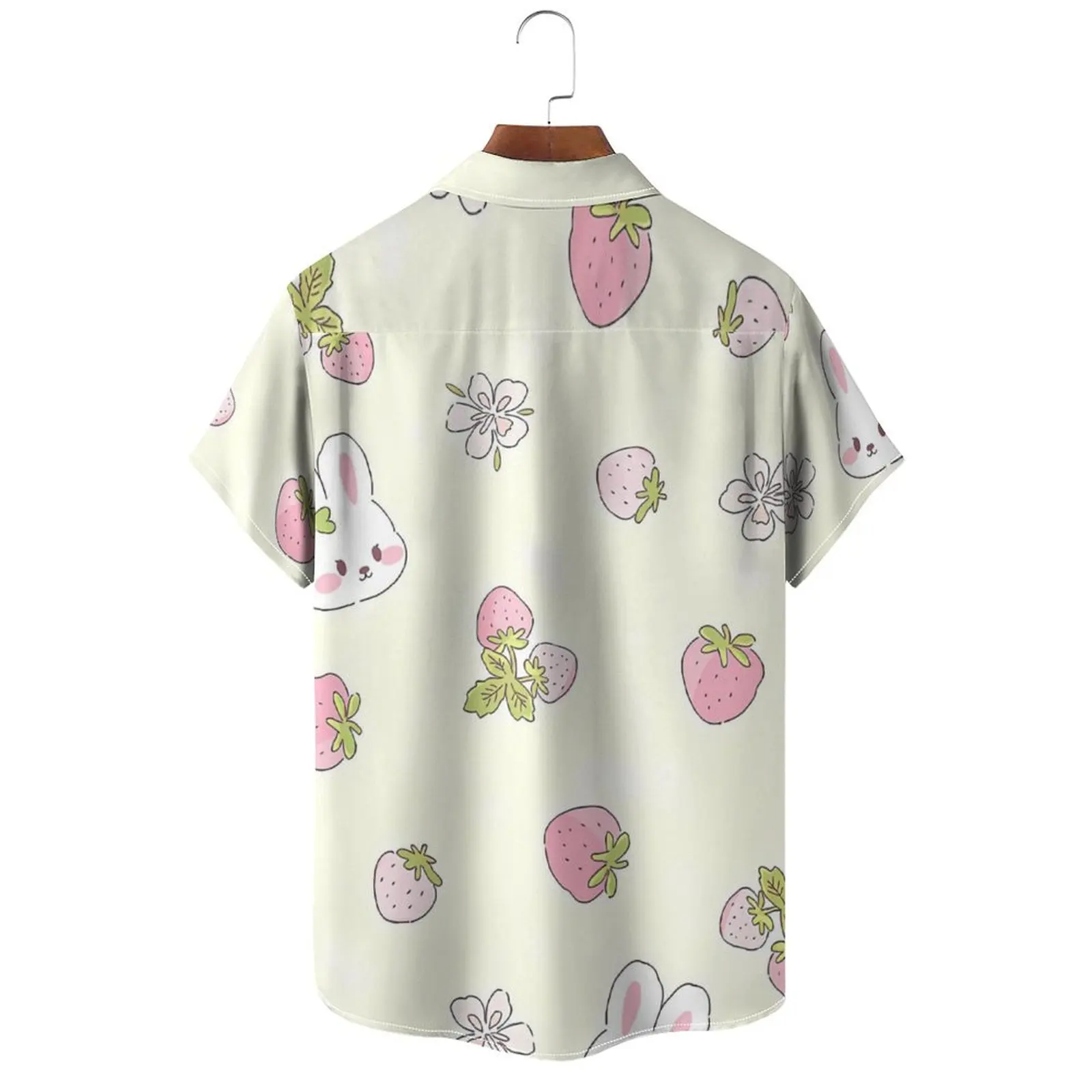 New Cute Rabbit Print Shirt Men Hawaiian Shirt Summer Casual Top Large Size Loose Simple Shirt Women Single Breasted Button Top