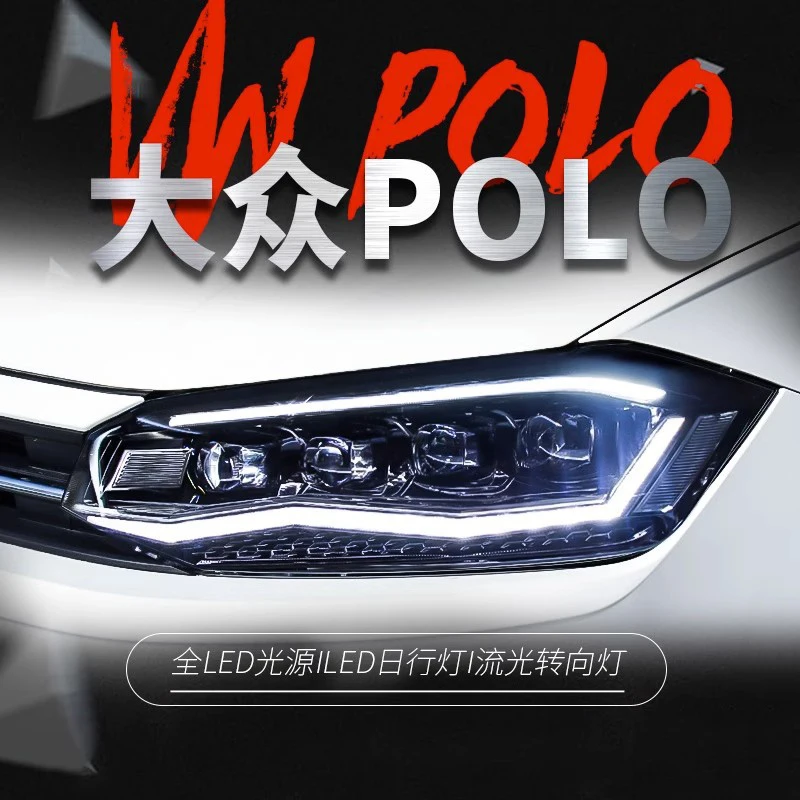 For Volkswagen Polo 2019 Car Accessories Headlight Dynamic Streamer Turn Signal Indicator Head Lamp Daytime Running Light