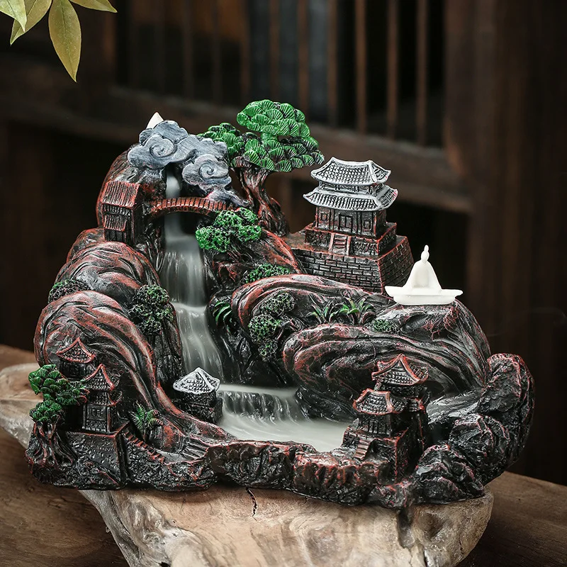 High Mountain Flowing Water Reflux Incense Burner, Ceramic Home Decoration, Creative Incense Path Ornament Tea Room Office Decor