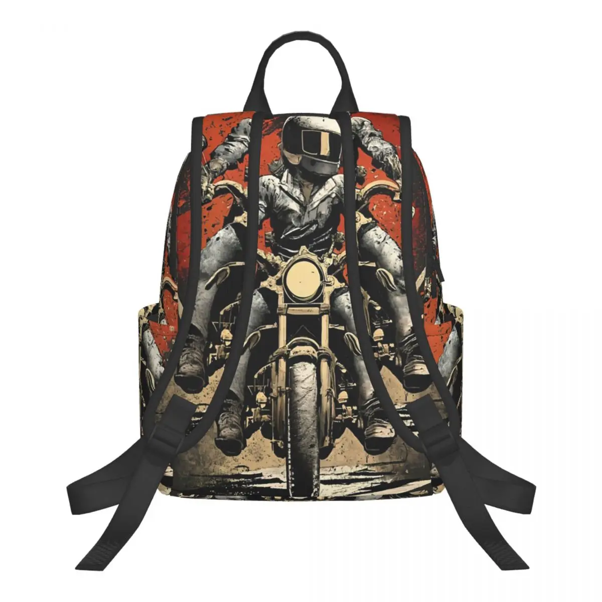 Motorcycle Rider In Mountain Graffiti Student Backpack School Bag Hiking Travel Daypack for Boys Girls Bookbag Shoulder Bags