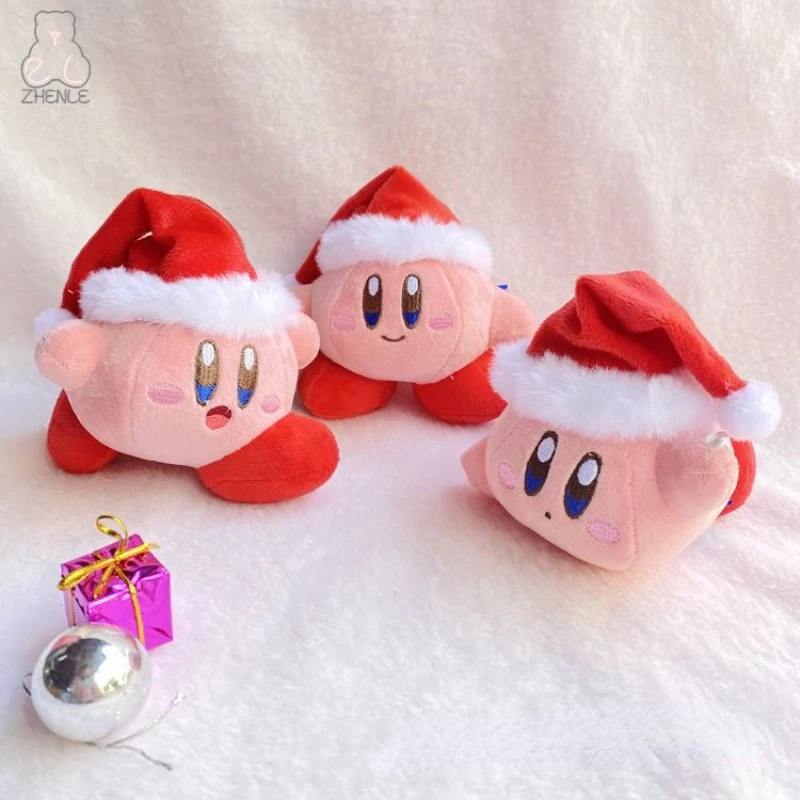 Kirby-Muñeco de Navidad de peluche suave, figura Kawaii, juguetes colgantes, decoración creativa del hogar, mochila de dibujos animados, dijes, regalos para niños