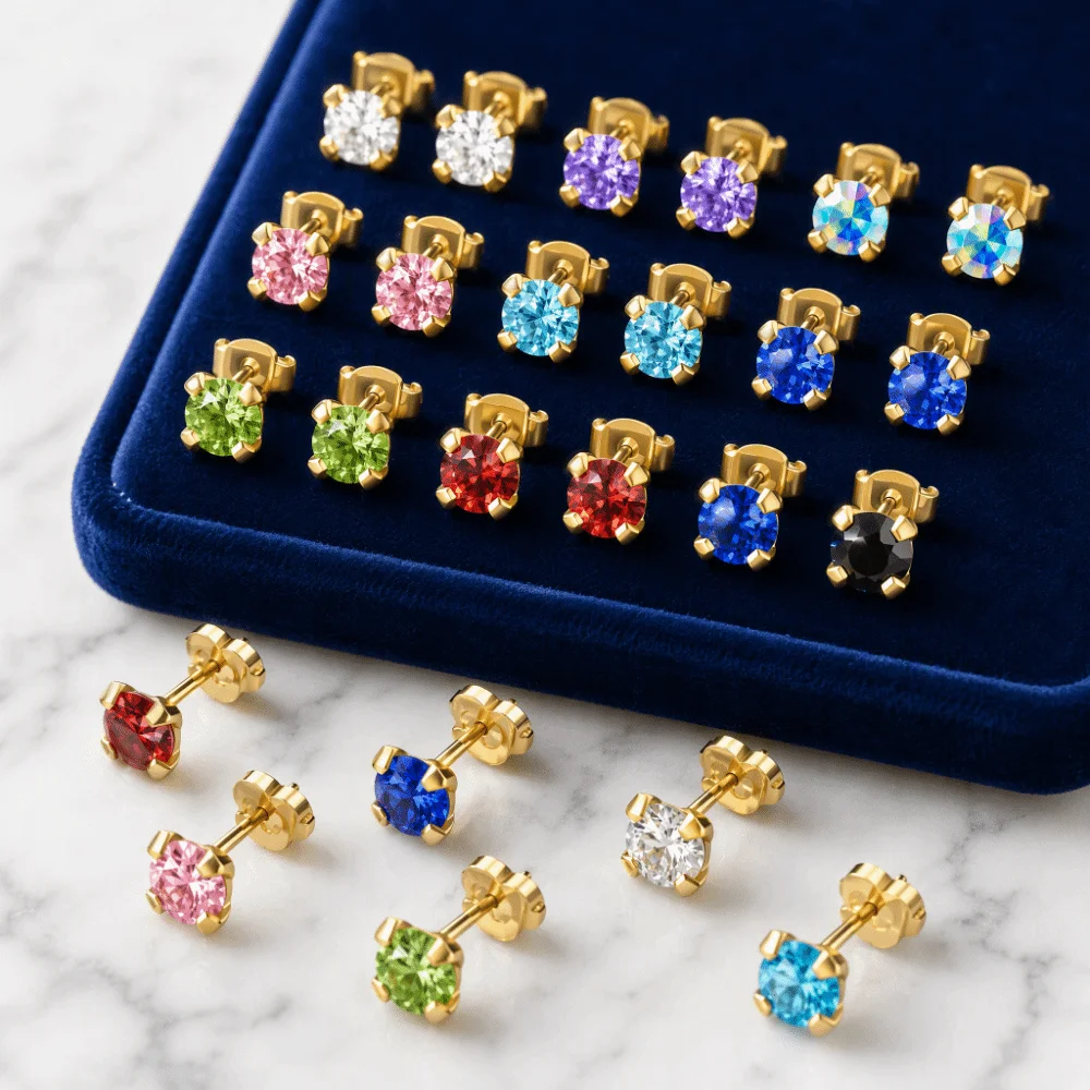 3mm/4mm TOP Ear Piercing Tool Kit Stars Stainless Steel Rhinestone Stud Earrings Rhinestone Inlay Minimalist Ear Piercing Tool
