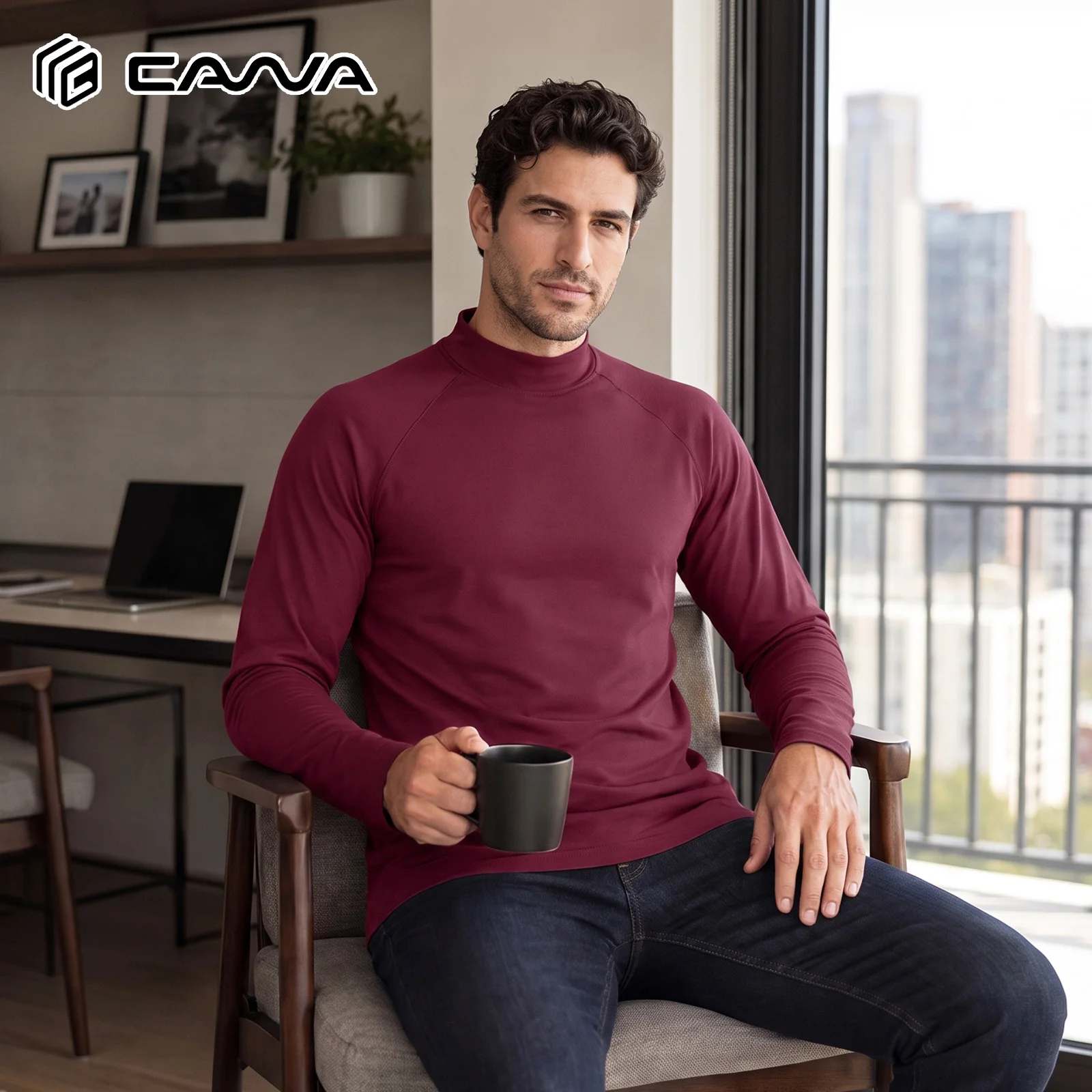 Men's Thermal Shirt Mock Turtleneck Fleece Lined Long Sleeve Base Layer Winter Warm Running Long Sleeve T-shirt