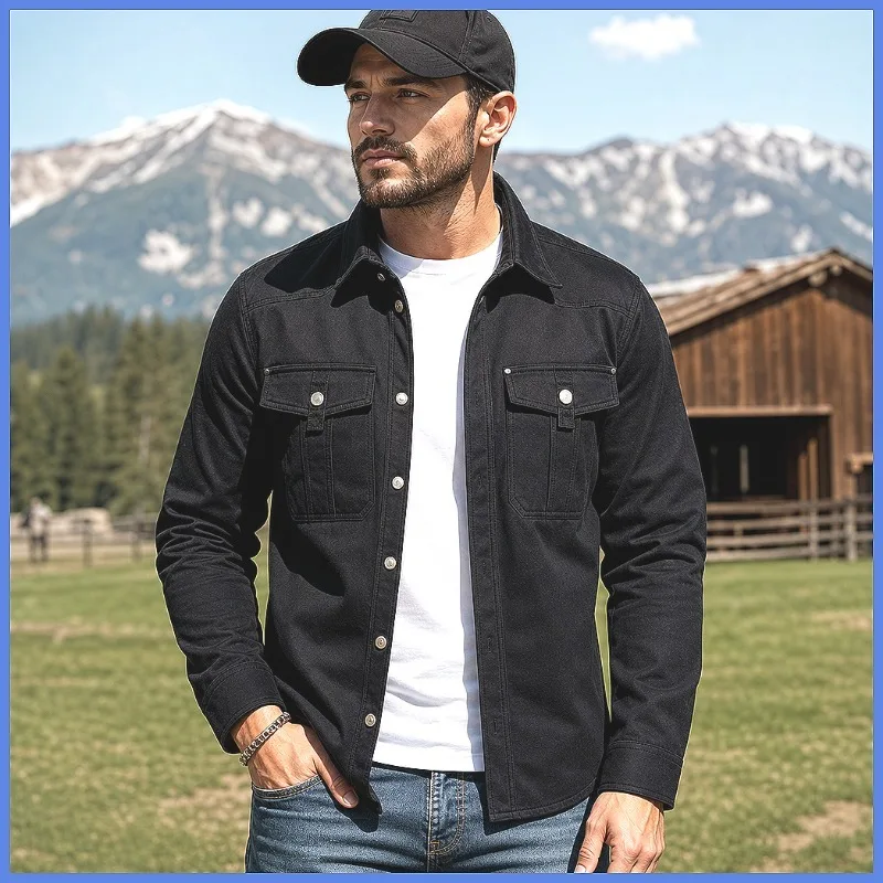 UETEEY Men's Harajuku Western Flannel Lined Shirt Jacket Snap Button Casual Overshirt Vintage Streetwear Loose Fit Outerwear