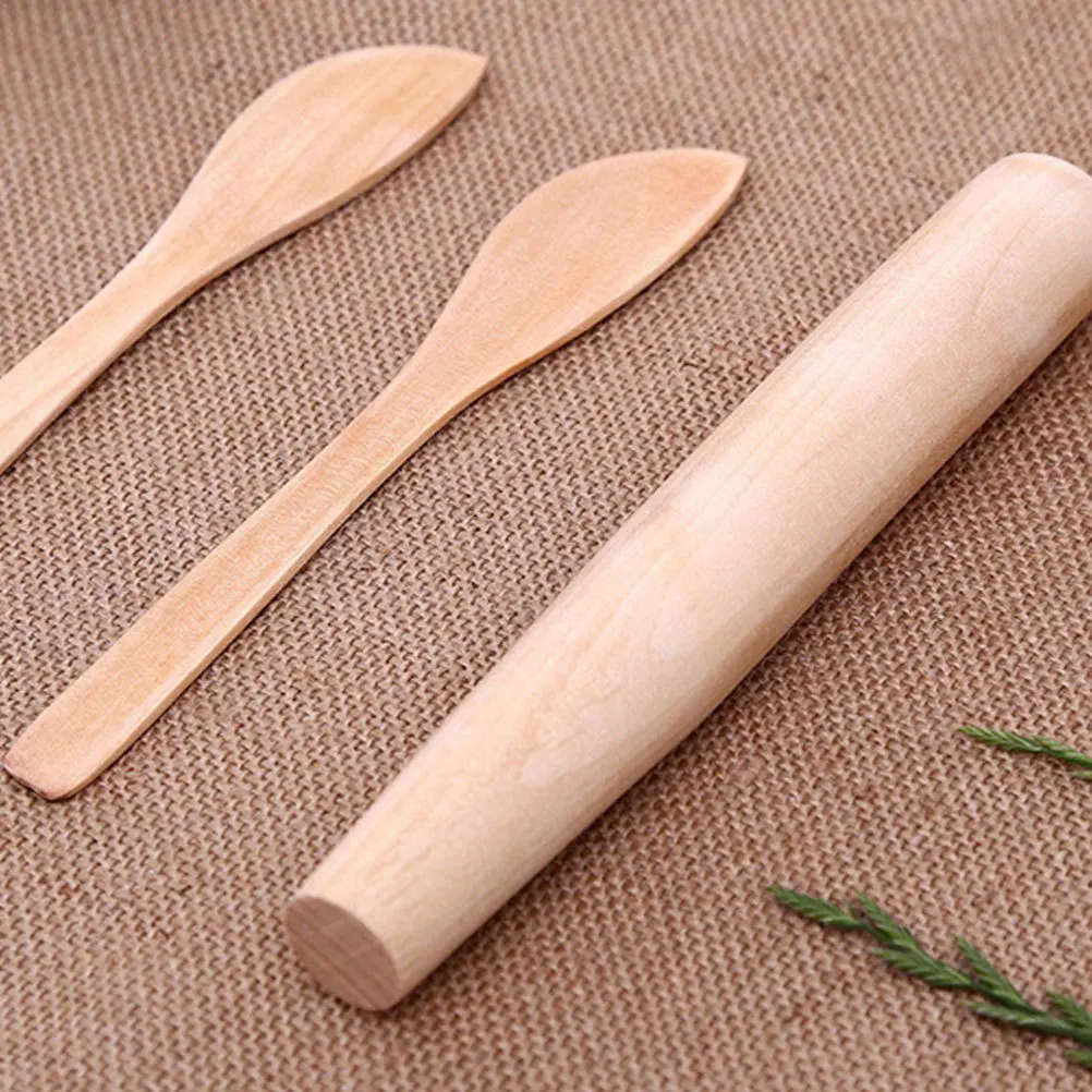

4 Set Baking Tools Rolling Pin Roller Solid Pressed Sticks Dumplings Cutters Noodle