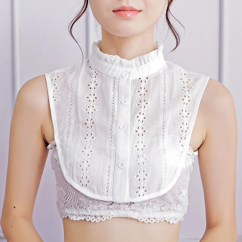 

White Elegant Ruffle Fake Collar Stand Detachable Collar Girls Ladies Wrinkled High False Blouse Collar Sweater Accessory