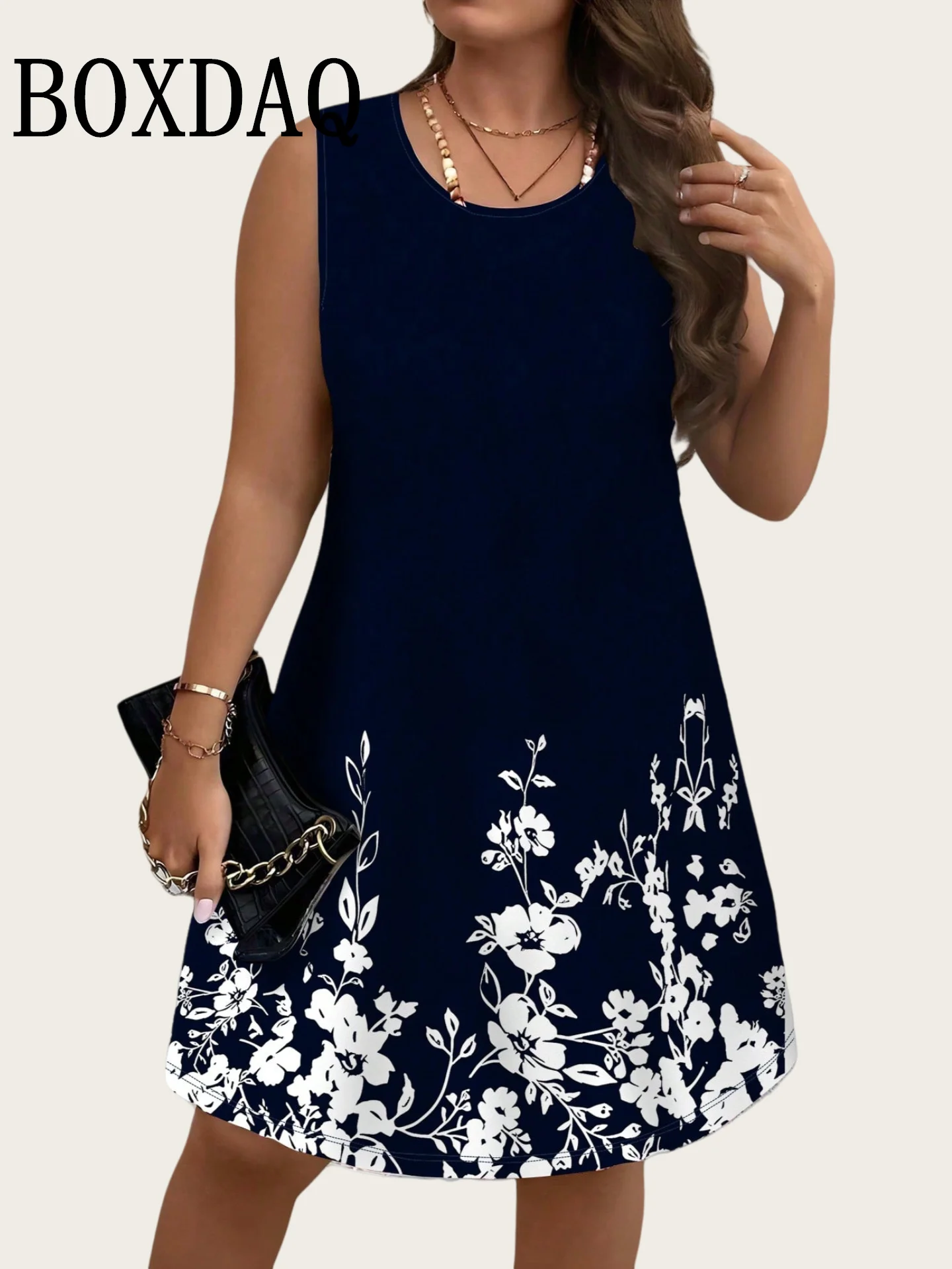 2026 Summer New Women's Sleeveless Dresses Loose Plus Size Dresses Beach Vacation Casual Tank Floral Print Women A-Line Dresses