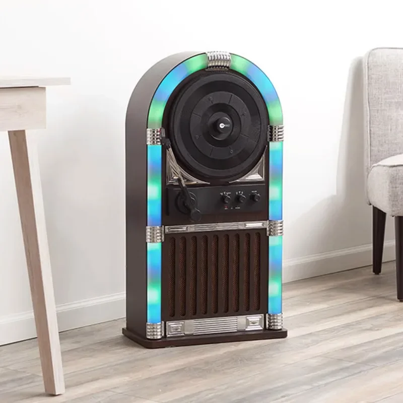 縦型BluetoothビニールレコードプレーヤーレトロLEDライトジュークボックス