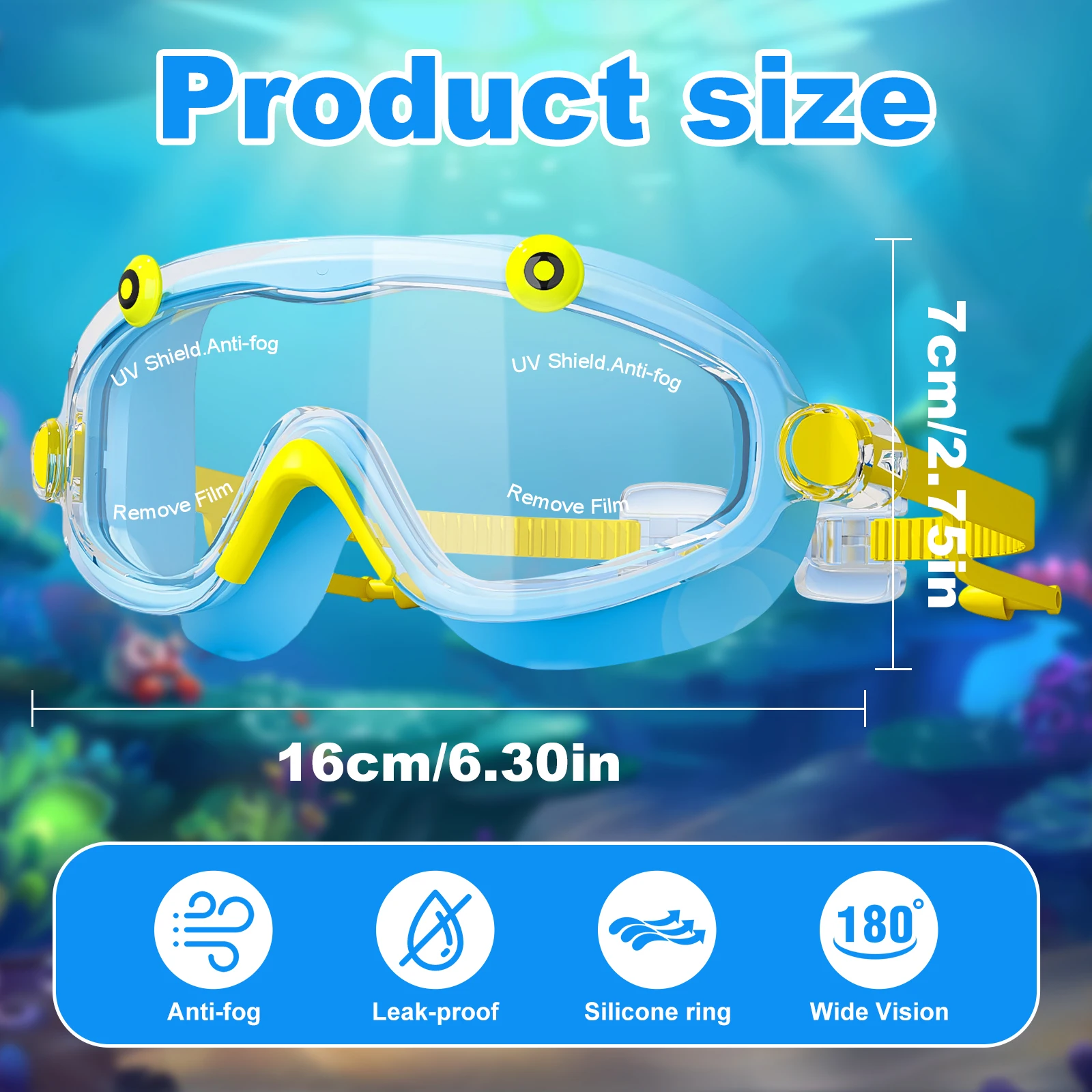 Kids Swim Goggles Boys Girls Anti Fog No Leak Big Frame HD View Adjustable Straps Silicone Snorkeling Earplugs Swimming Mask view 6