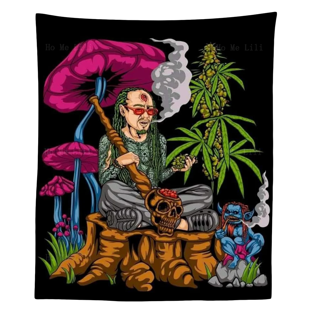 Extraterrestrial Life Psychedelic Art Weed Skull Mushroom Alien Smoking Trippy Tapestry By Ho Me Lili For Bedroom Home Wall Deco