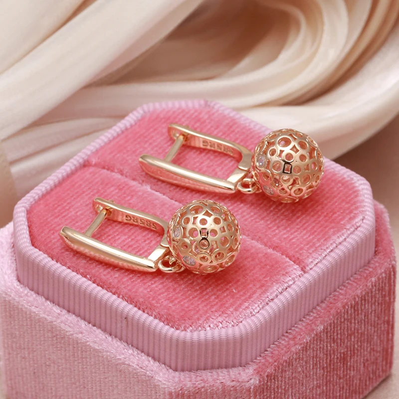 SYOUJYO 585 Gold Color Ball Drop Earrings For Women Fashion Natural Zircon Jewelry Vintage Bride Wedding Dangle Earrings