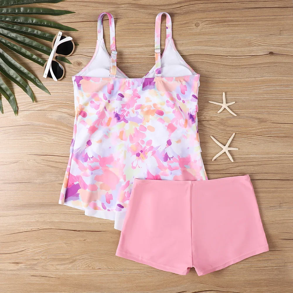 2025 Set Tankini con stampa floreale Donna Costumi da bagno a due pezzi Costume da bagno sexy con volant Halter Biquini Boxer Costume da bagno a vita alta