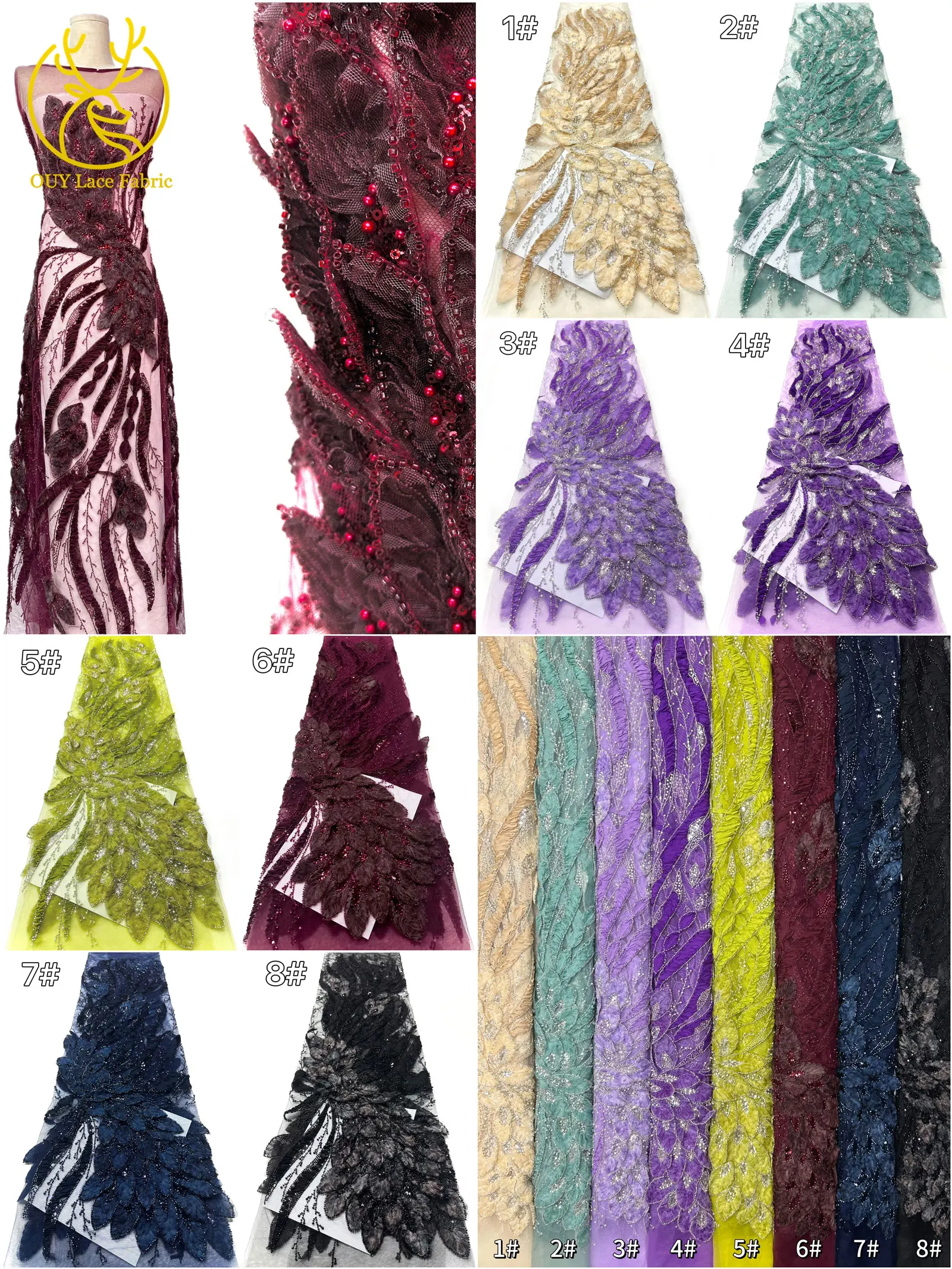 Tela de encaje de lentejuelas francesas de lujo 3D color burdeos 2026, tela de encaje bordada con cuentas de malla africana nigeriana para vestido de novia y fiesta