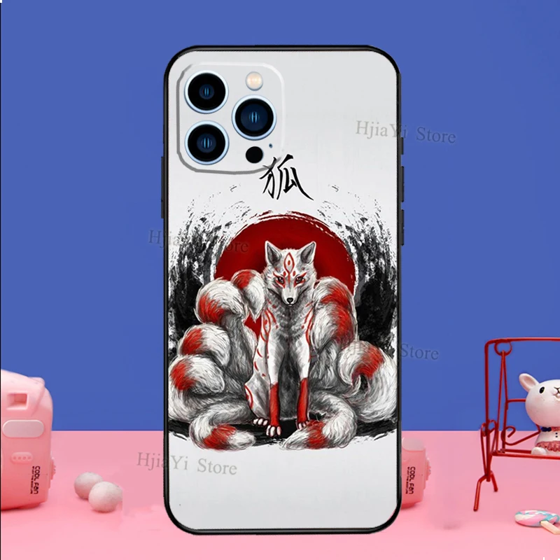 Kitsune Fox Art Phone Case For iPhone 16 15 12 13 Mini 11 14 Pro XS Max Plus X XR Silicone Cover