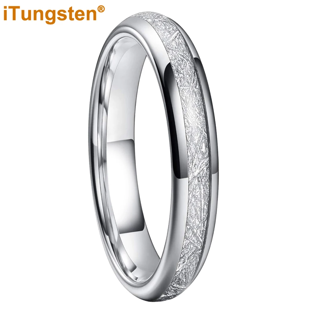 

iTungsten 4mm Nice Women Engagement Wedding Band Tungsten Carbide Ring For Girl Bright Meteorite Inlay Comfort Fit