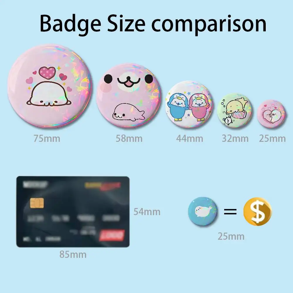 Kawaii M-Mamegomas Cute Baby Enamel Pin Tinplate Round Brooch Cosplay Nijigen Otaku Culture Badges 58mm 44mm 32mm 75mm 25mm