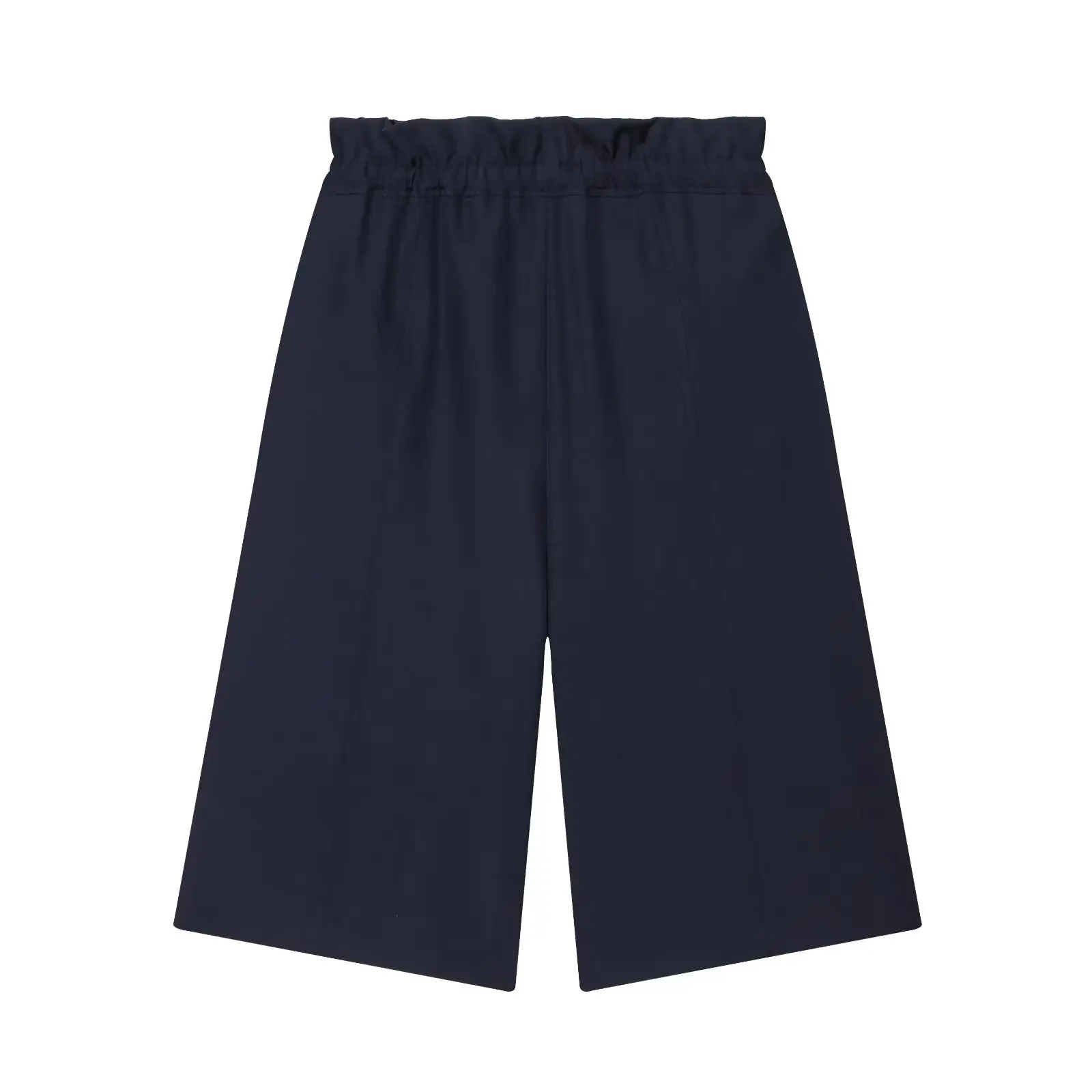 Women's Layered Decorative Waist Casual Shorts Navy Blue Drawstring Waist Wide Leg Culottes Shorts For Women Pure Desire 91LS