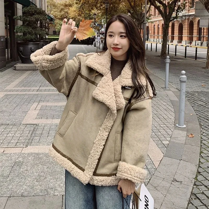 2025 New Female Loose Thickened Lamb Wool Coat Winter Women Oversized Teddy Jacket Autumn Faux Fur Collar Coats Jackets