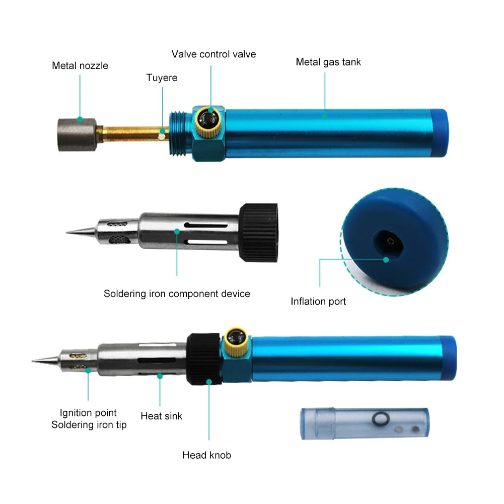 Portable Soldering Iron Pen Adjustable Temperature Burner Blow Butane Gas Soldering Iron Kit Repair Solder Welding Tool Cordless