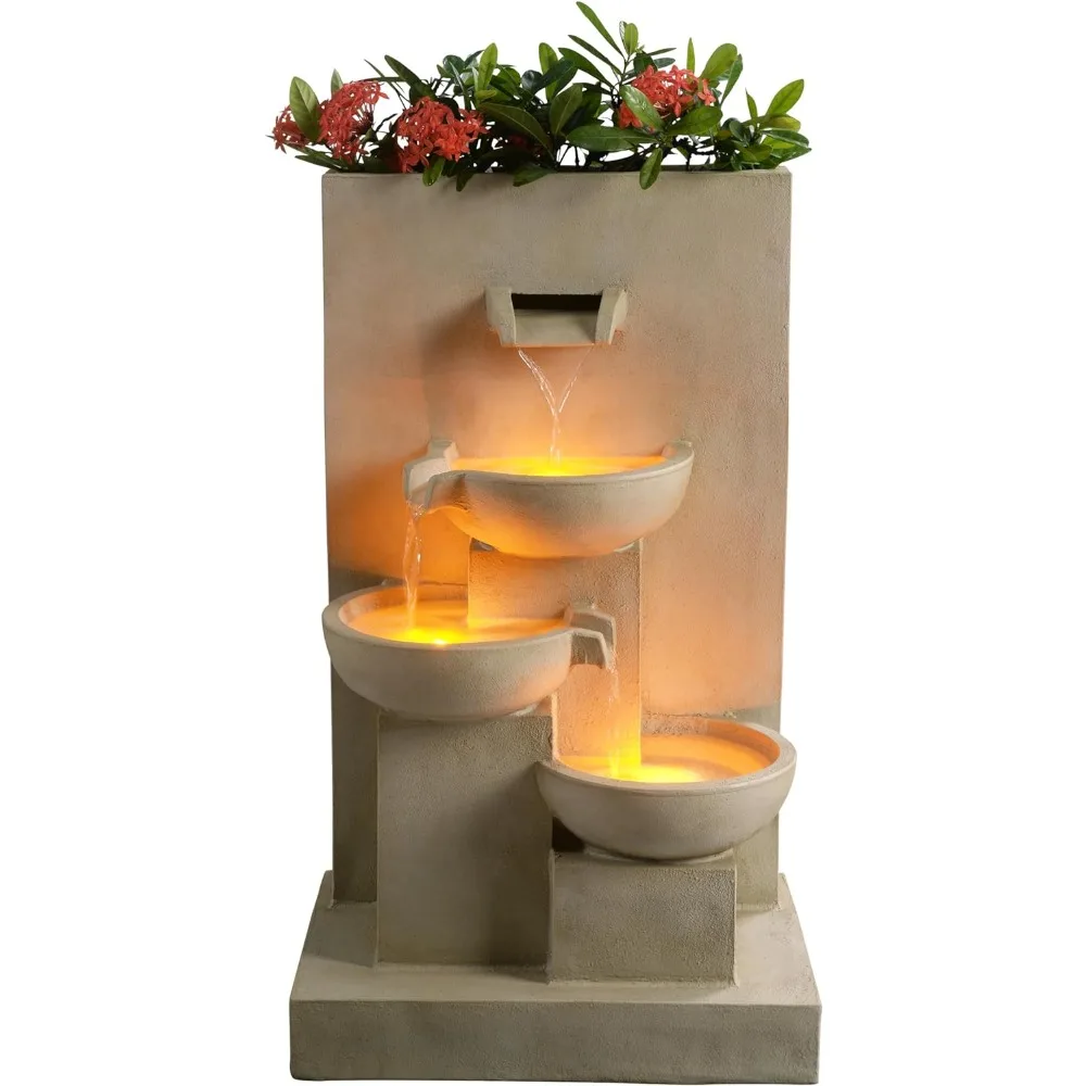 

Teamson Home 29.13 in. 3-Tier Cascading Outdoor Water Fountain with Planter, LED Lights for Gardens, Landscaping, Patios, Balcon