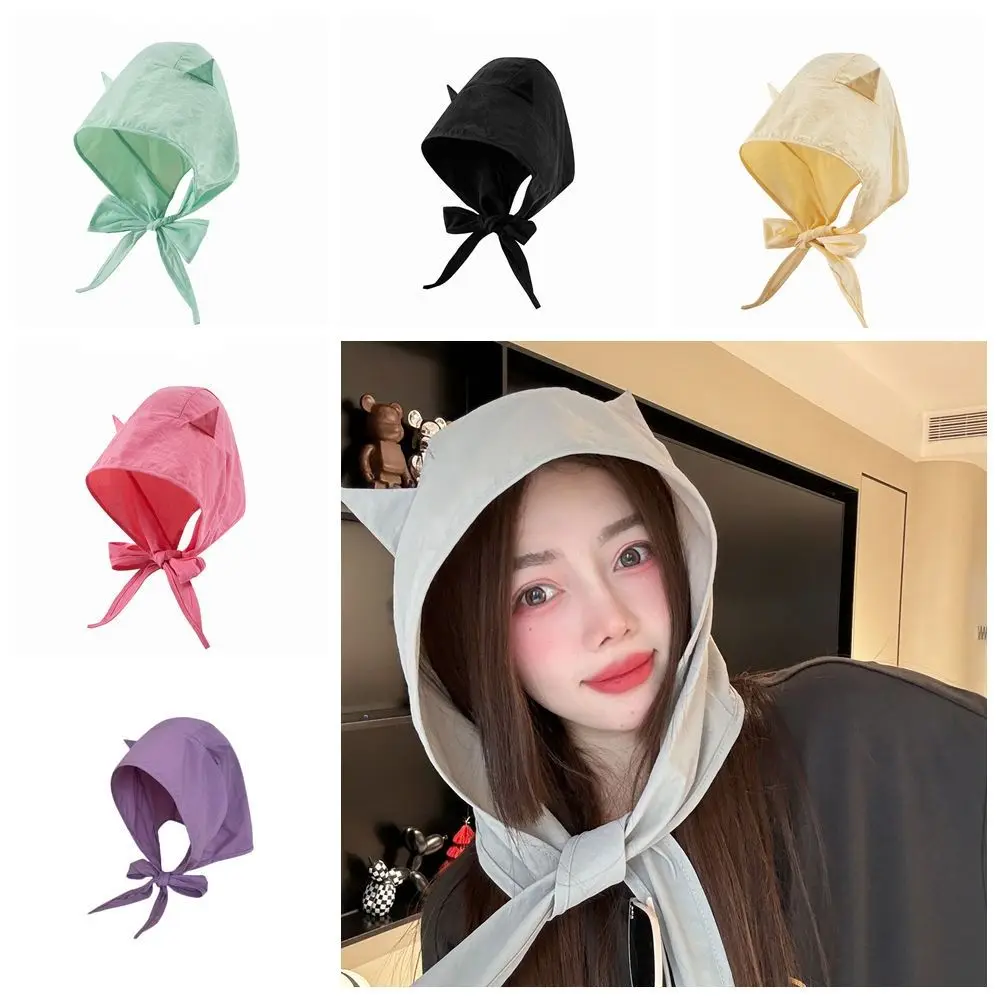 لطيف الكورية نمط الشيطان الصغير القرن الحجاب بلون التجفيف السريع حزام قبعة قبعة واقية من الشمس قبعة قبعة صغيرة قبعة فتاة