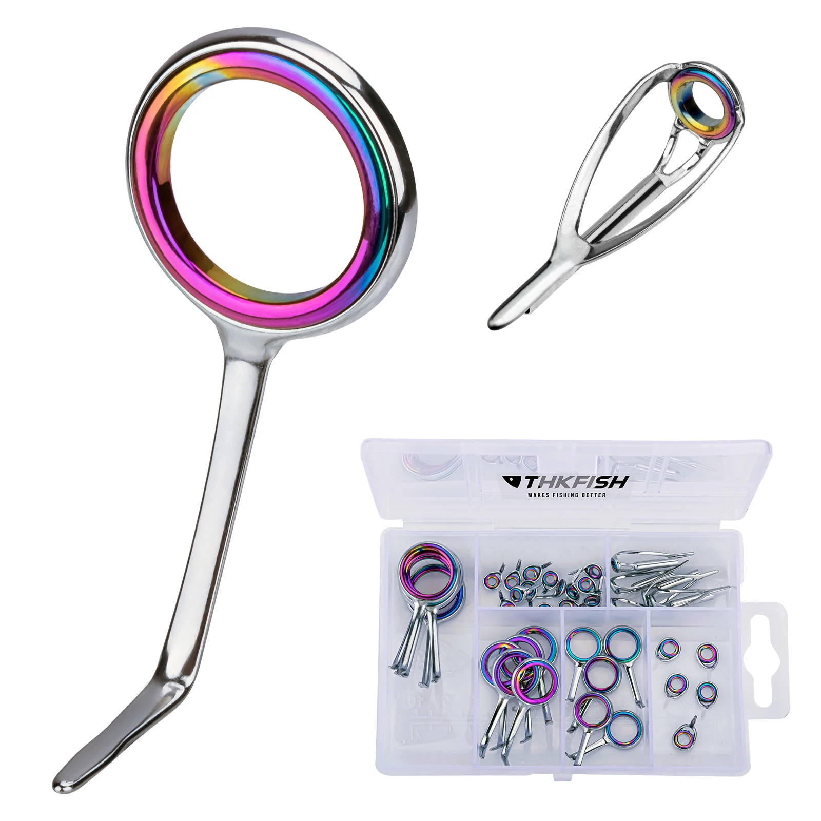 

40pcs/box Fishing Rod Guides Ring Kit Colorful Stainless Steel Fishing Pole Tip Tops Guide Replacement Set