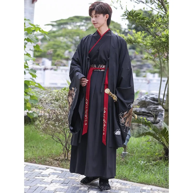 Hanfu men's ancient Chinese style Wei Jin martial arts dragon pattern general cloak set large size