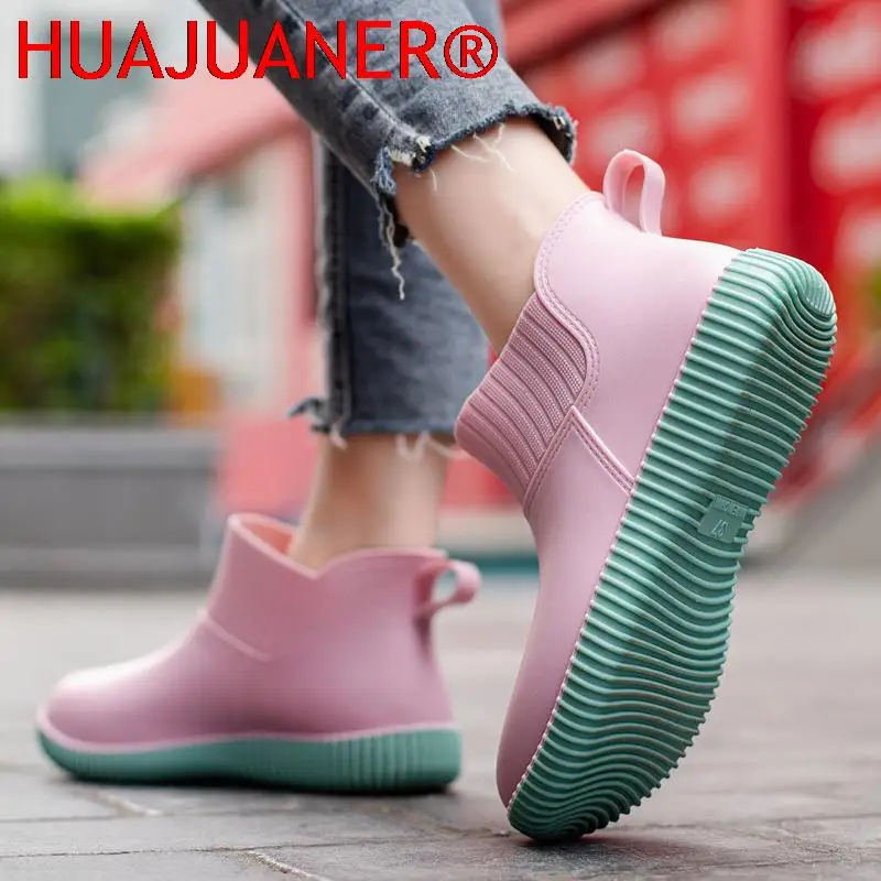 Fashion Women's Rain Boots Low-top Waterproof Ladies Rain Shoes Slip on Summer Woman Rubber Shoe Fashion Washing Car Ankle Boot